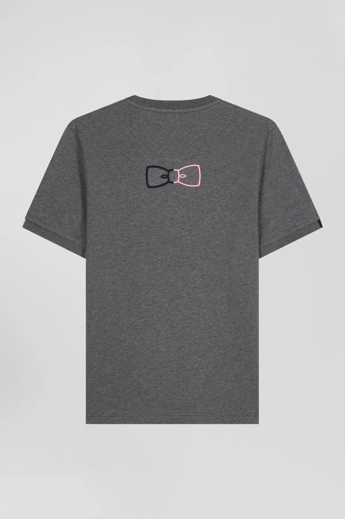 Regular grey short-sleeved cotton T-shirt with emblem embroidery