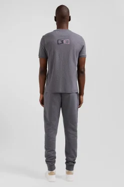 Regular grey short-sleeved cotton T-shirt with emblem embroidery