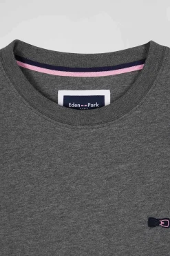 Regular grey short-sleeved cotton T-shirt with emblem embroidery