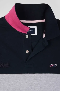 Regular grey short-sleeved cotton piqué polo shirt with bow tie embroidery and contrasting details
