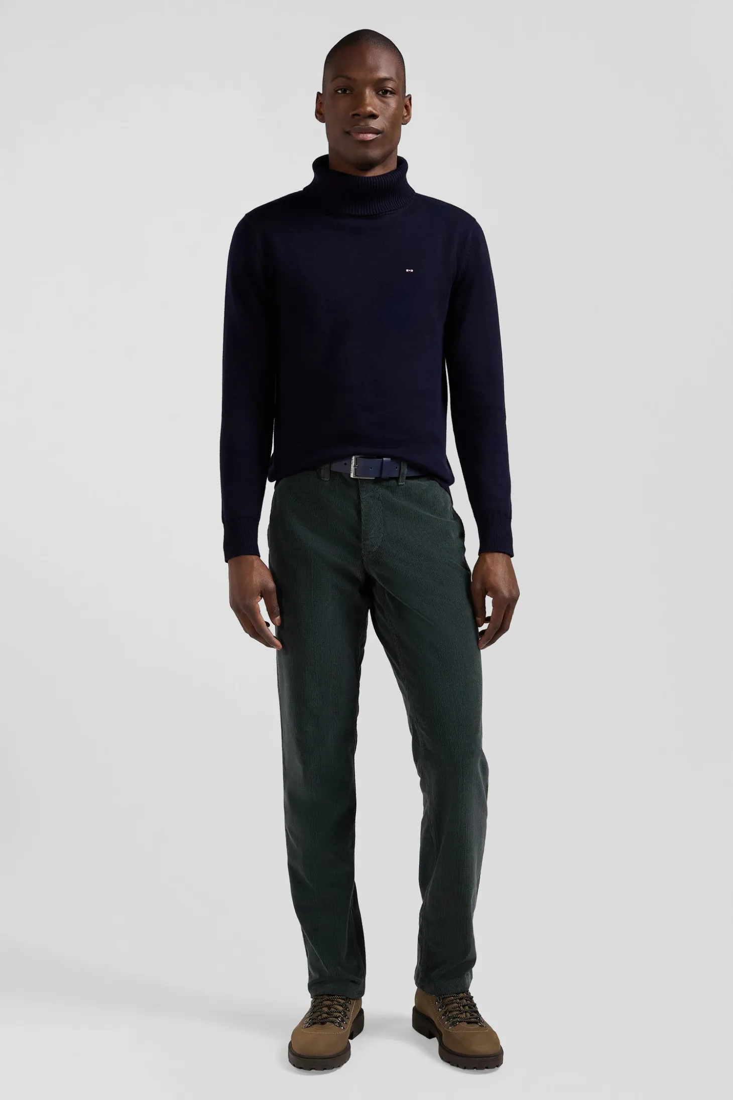 Regular grey stretch cotton velvet chino trousers