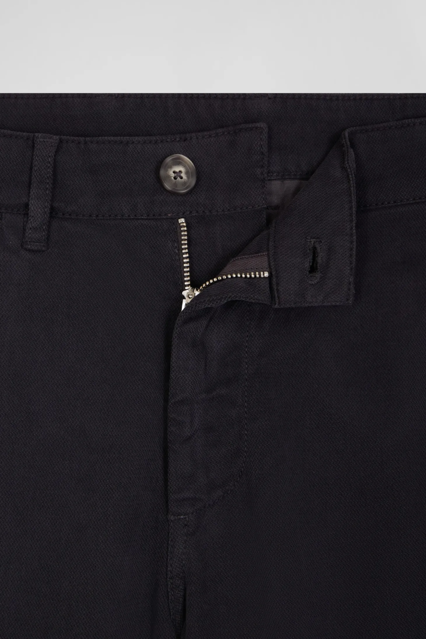 Regular grey stretch cotton piqué and modal chino trousers
