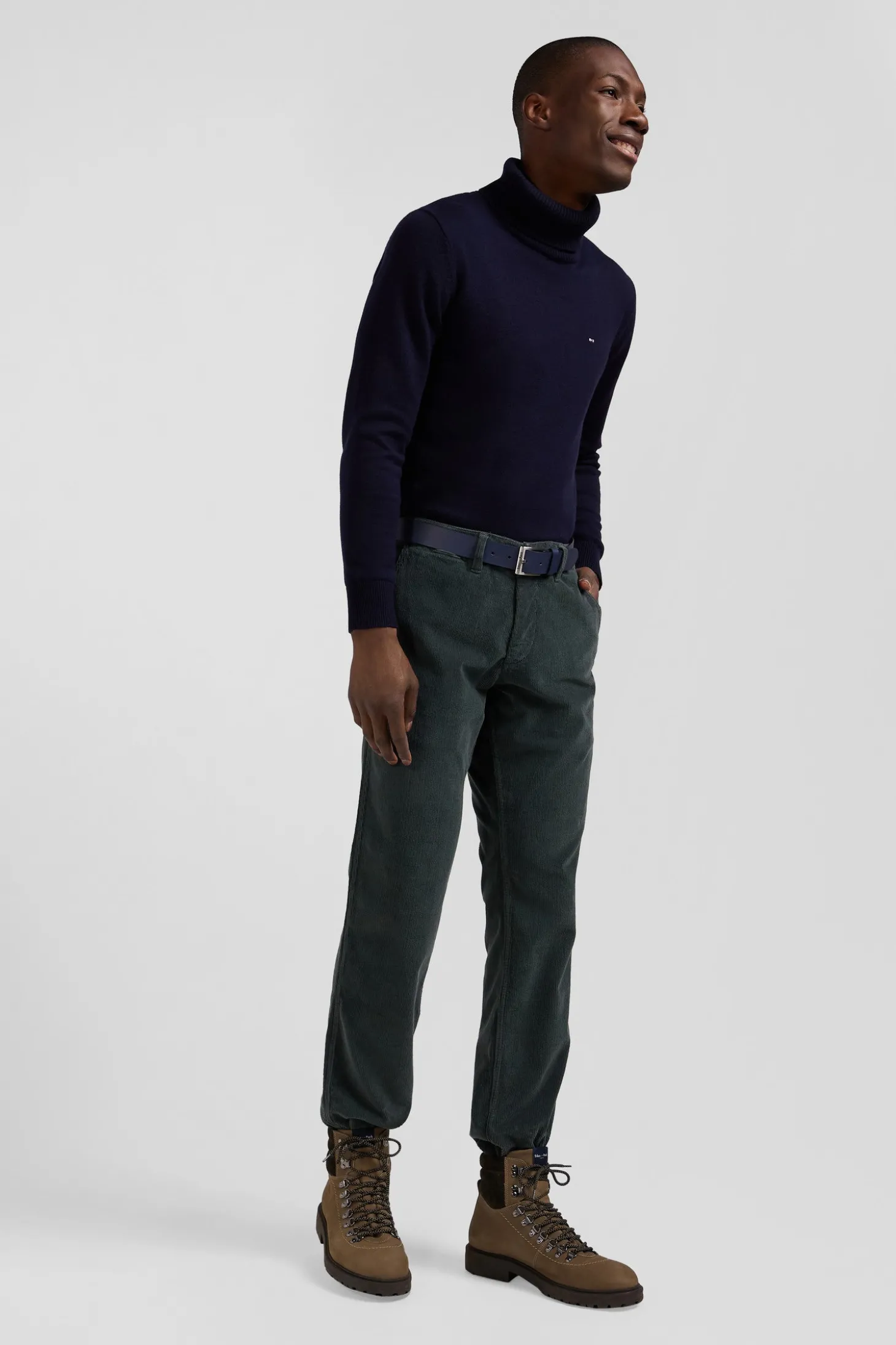 Regular grey stretch cotton velvet chino trousers