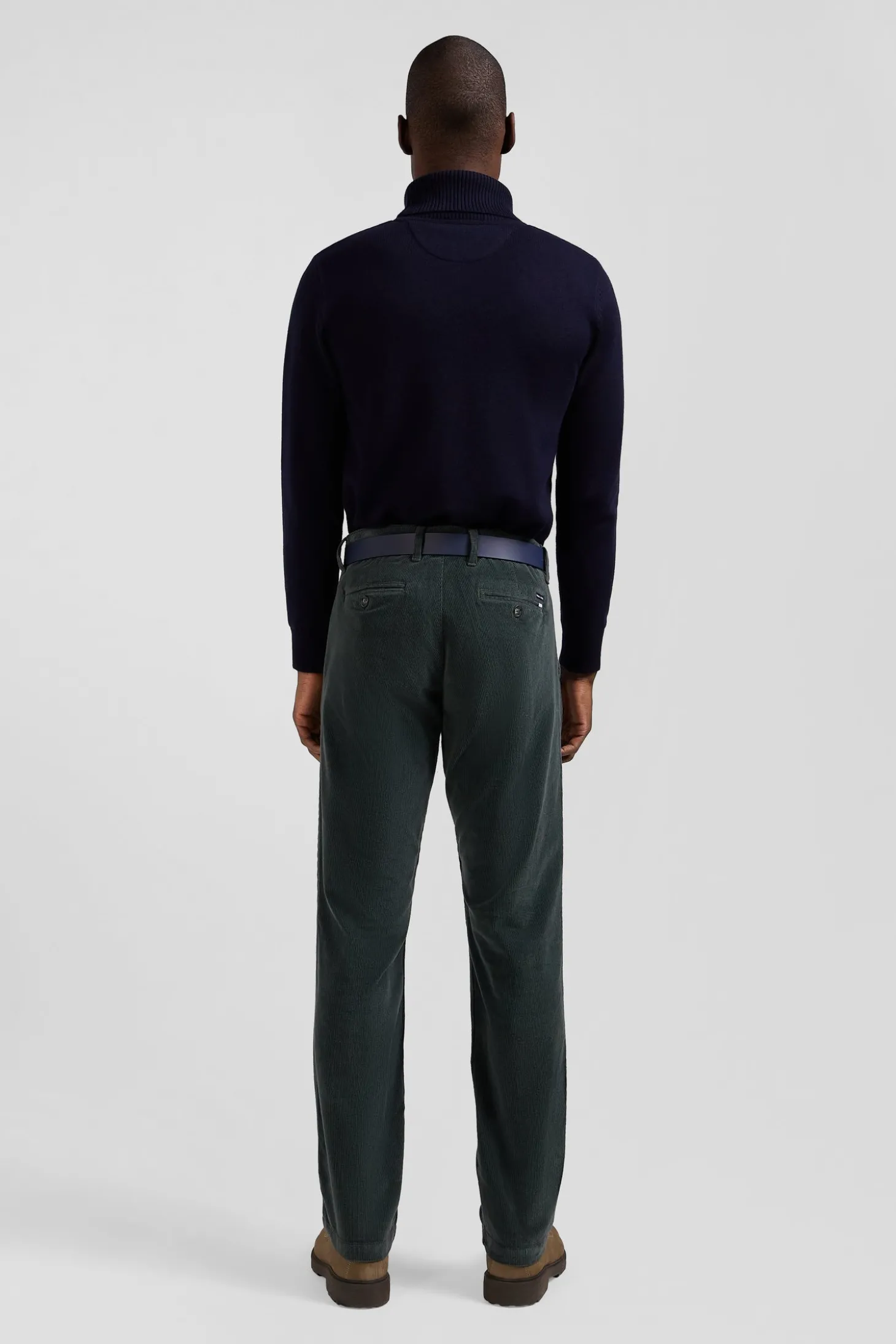 Regular grey stretch cotton velvet chino trousers