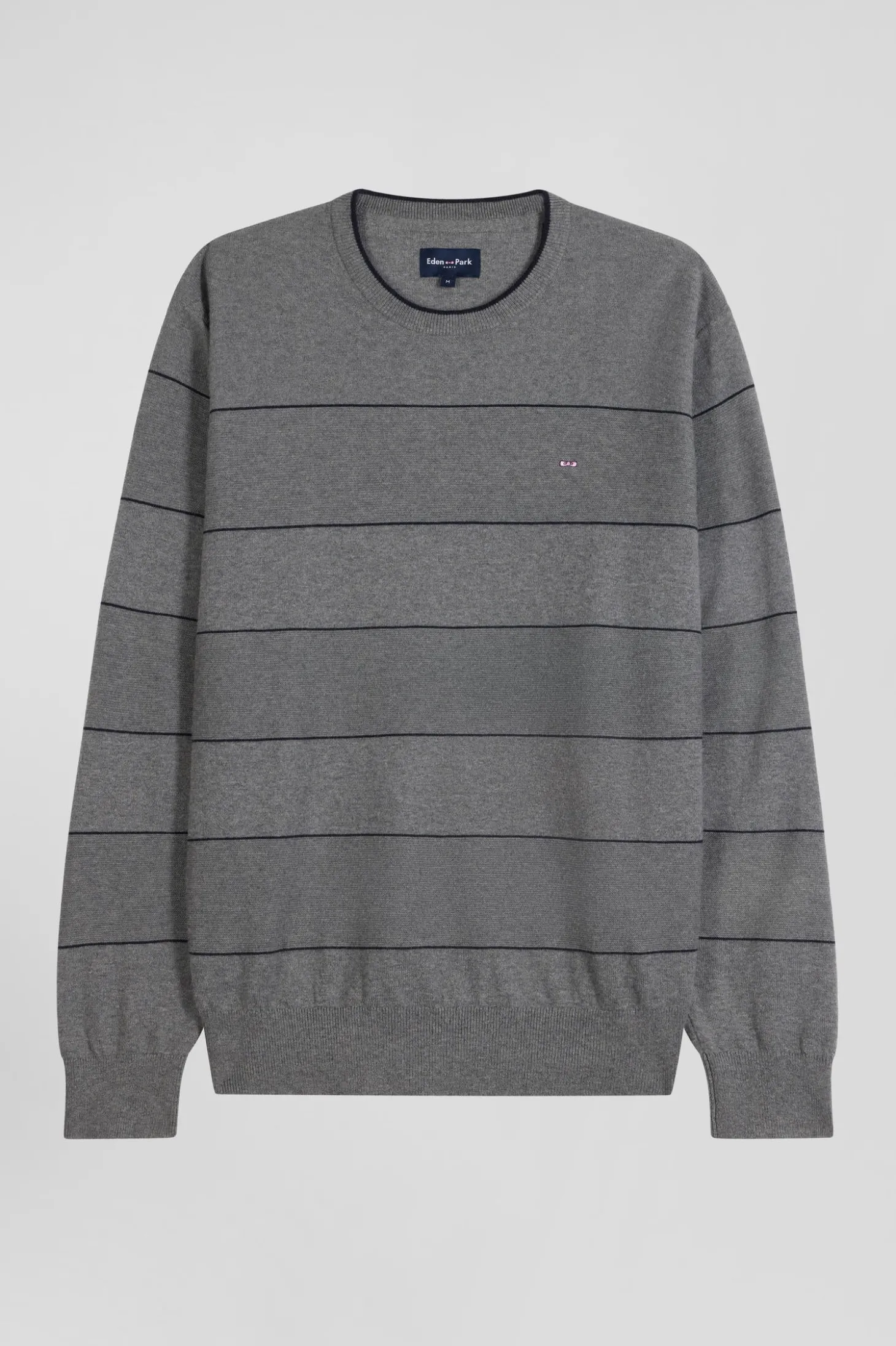 Regular grey striped cotton and cashmere crew neck jumper