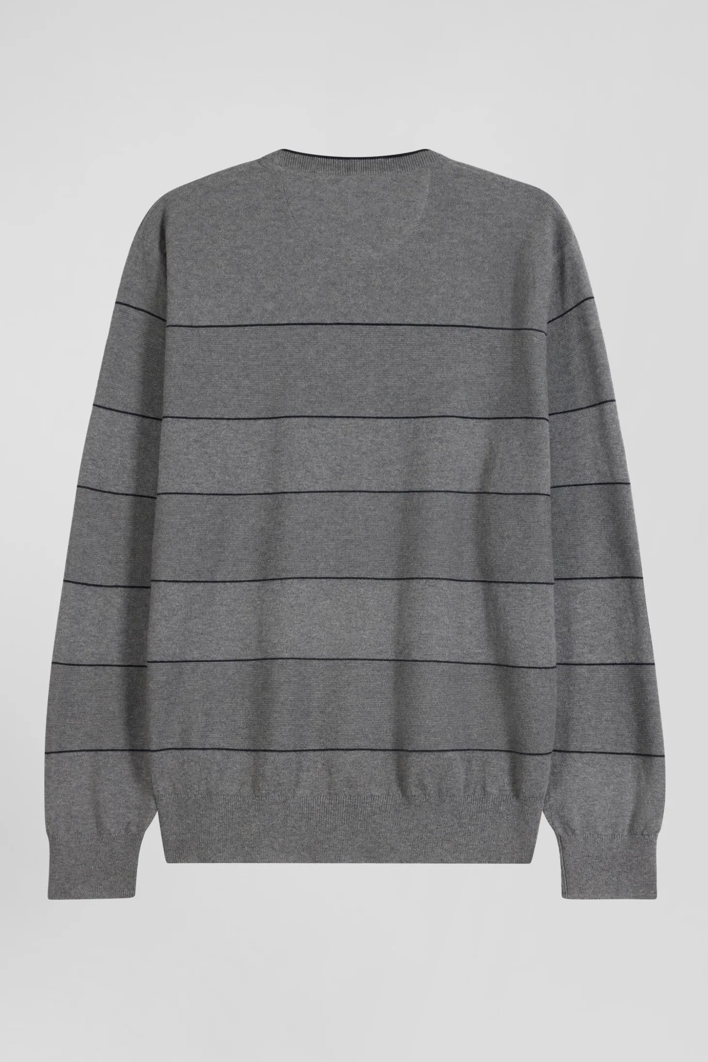 Regular grey striped cotton and cashmere crew neck jumper