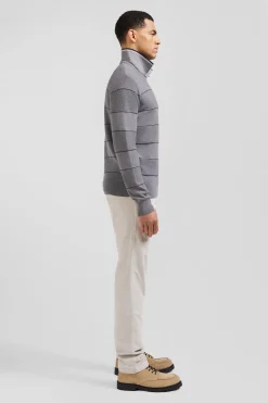 Regular grey striped cotton and cashmere crew neck jumper