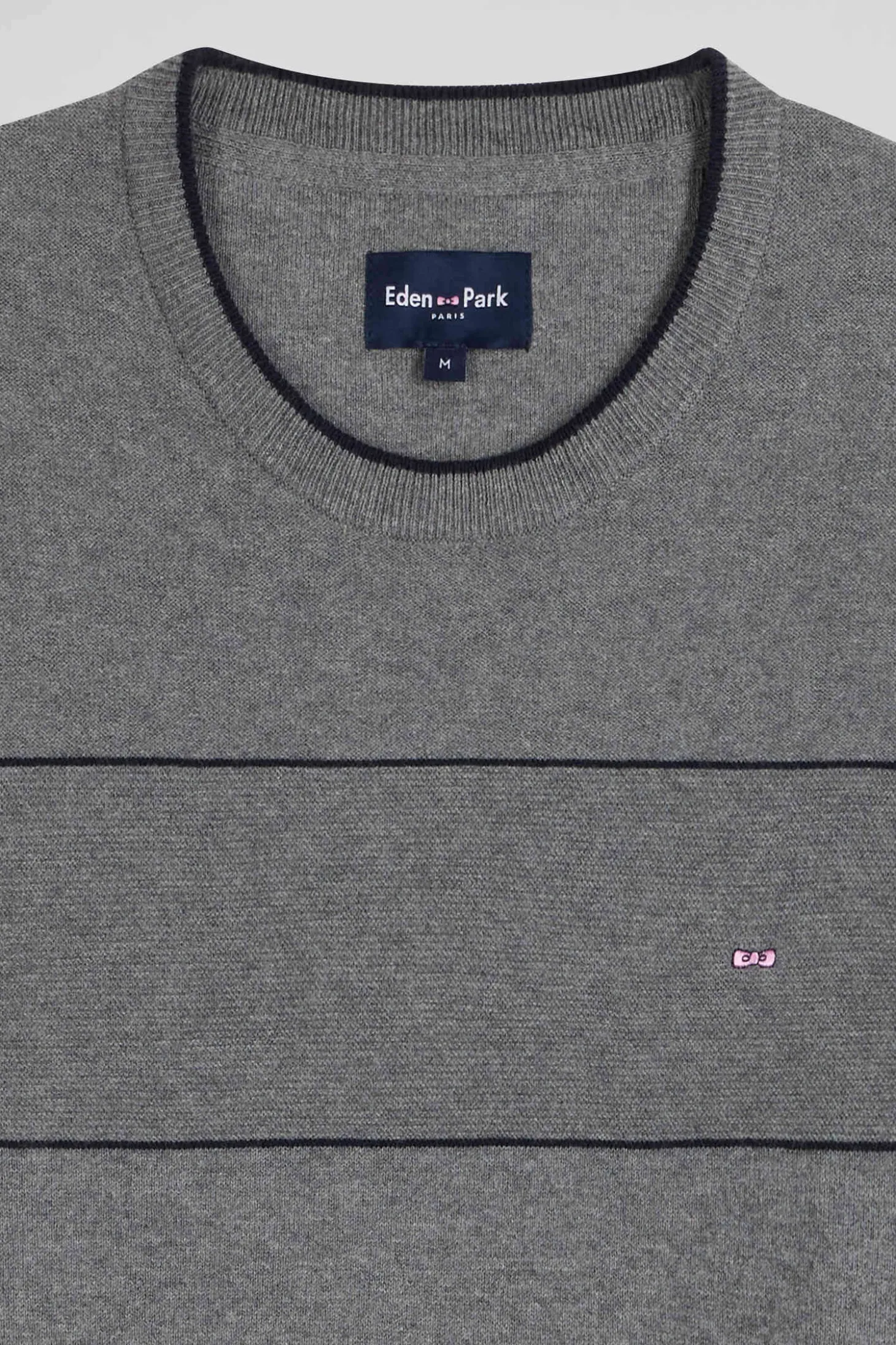 Regular grey striped cotton and cashmere crew neck jumper