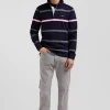 Regular grey striped long-sleeved cotton rugby shirt with back embroidery