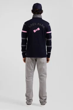 Regular grey striped long-sleeved cotton rugby shirt with back embroidery
