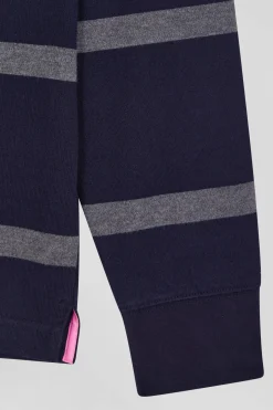 Regular grey striped long-sleeved cotton rugby shirt with back embroidery