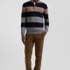 Regular grey striped wool and cotton jumper with rugby shirt collar