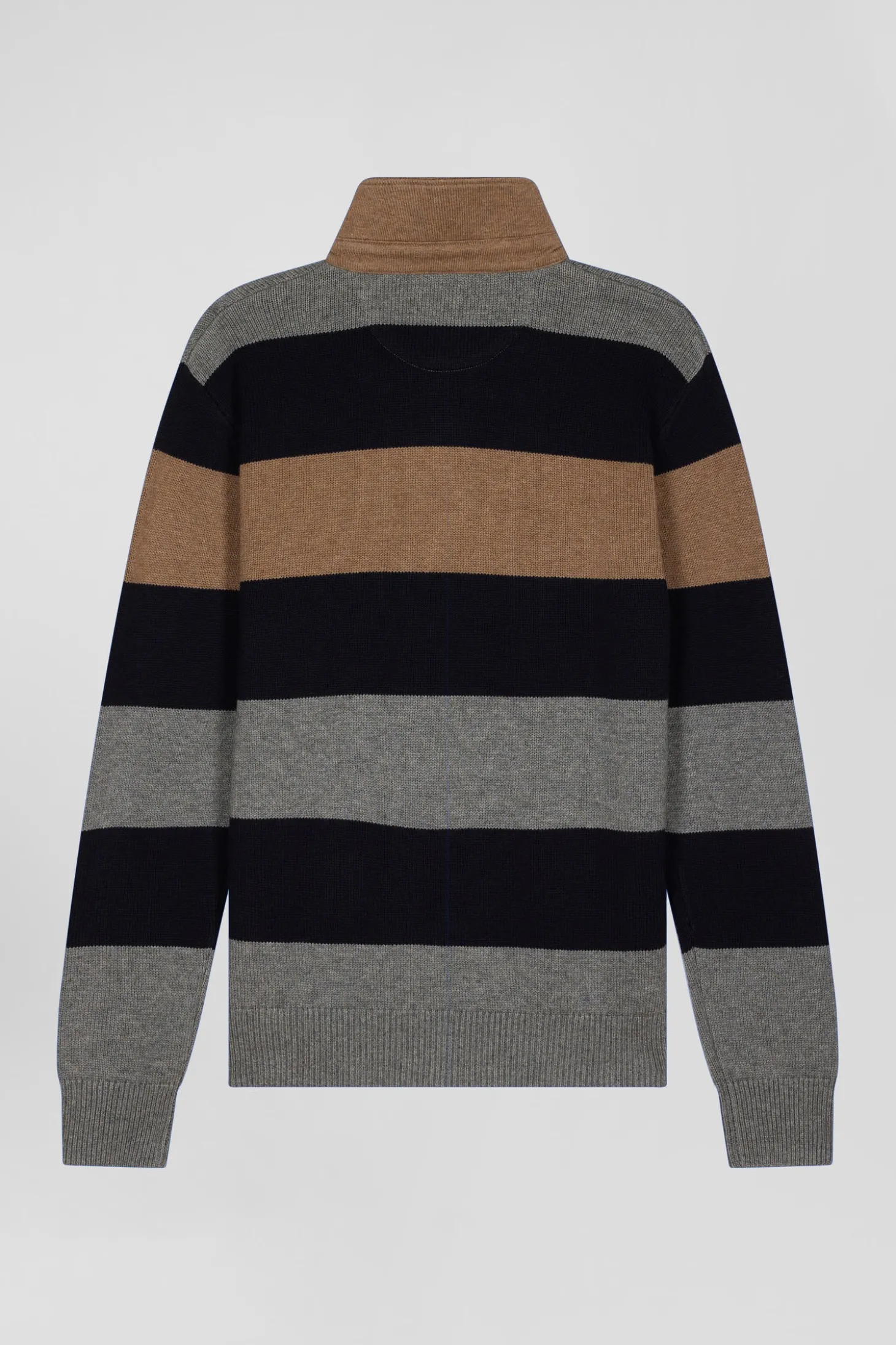 Regular grey striped wool and cotton jumper with rugby shirt collar