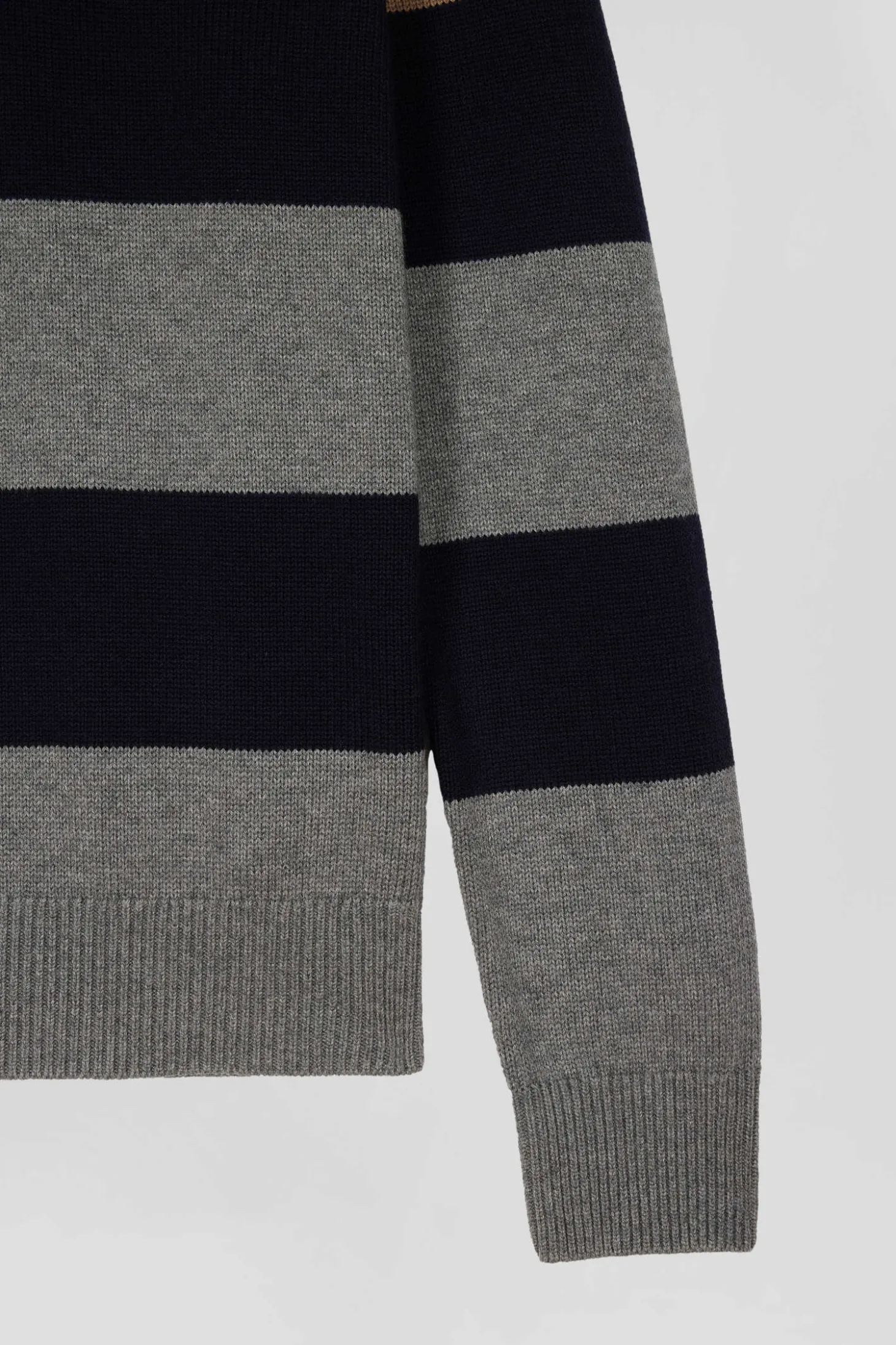 Regular grey striped wool and cotton jumper with rugby shirt collar