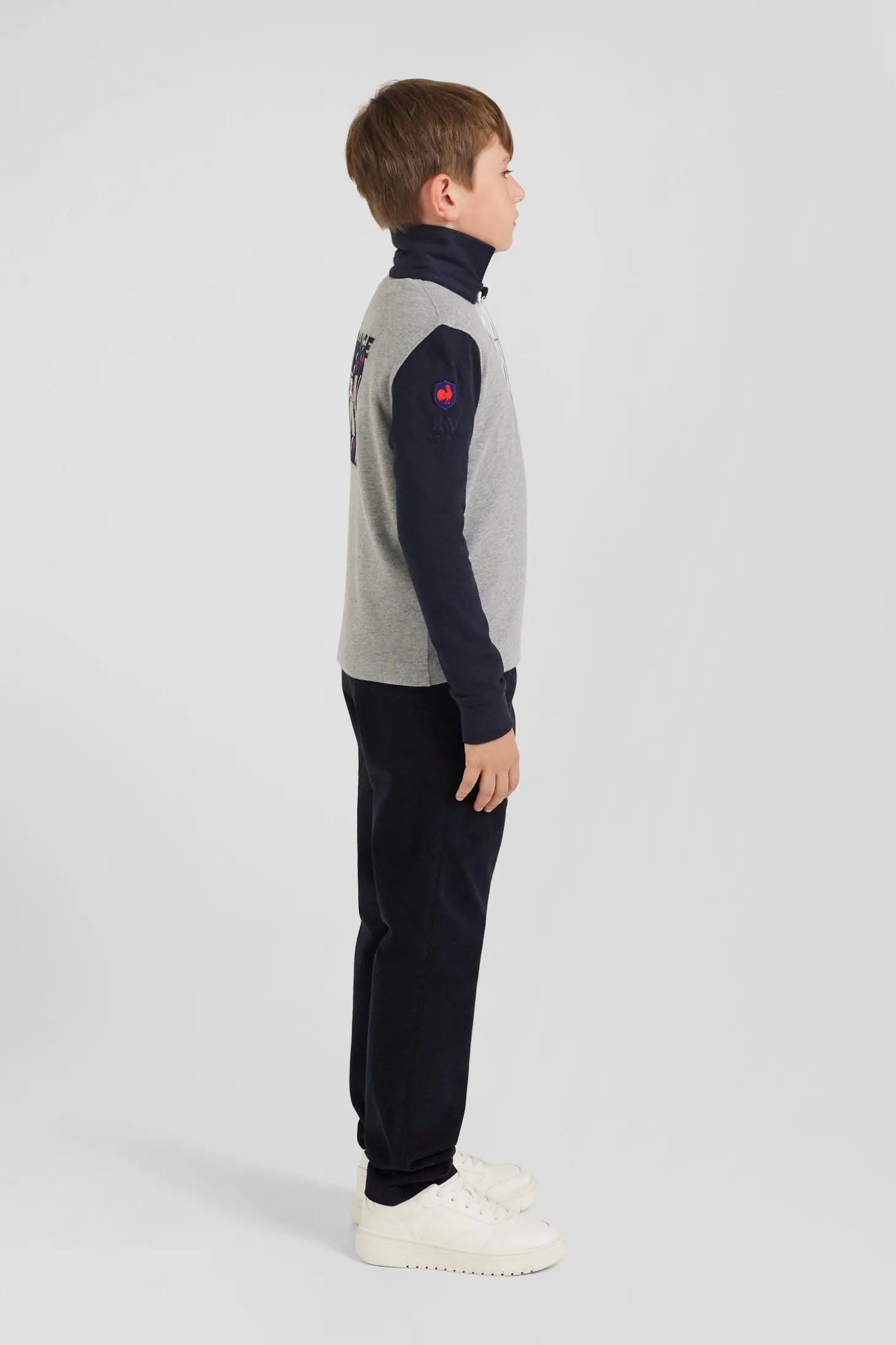 Regular grey tricolour XV de France long-sleeved cotton rugby shirt