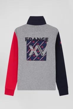 Regular grey tricolour XV de France long-sleeved cotton rugby shirt