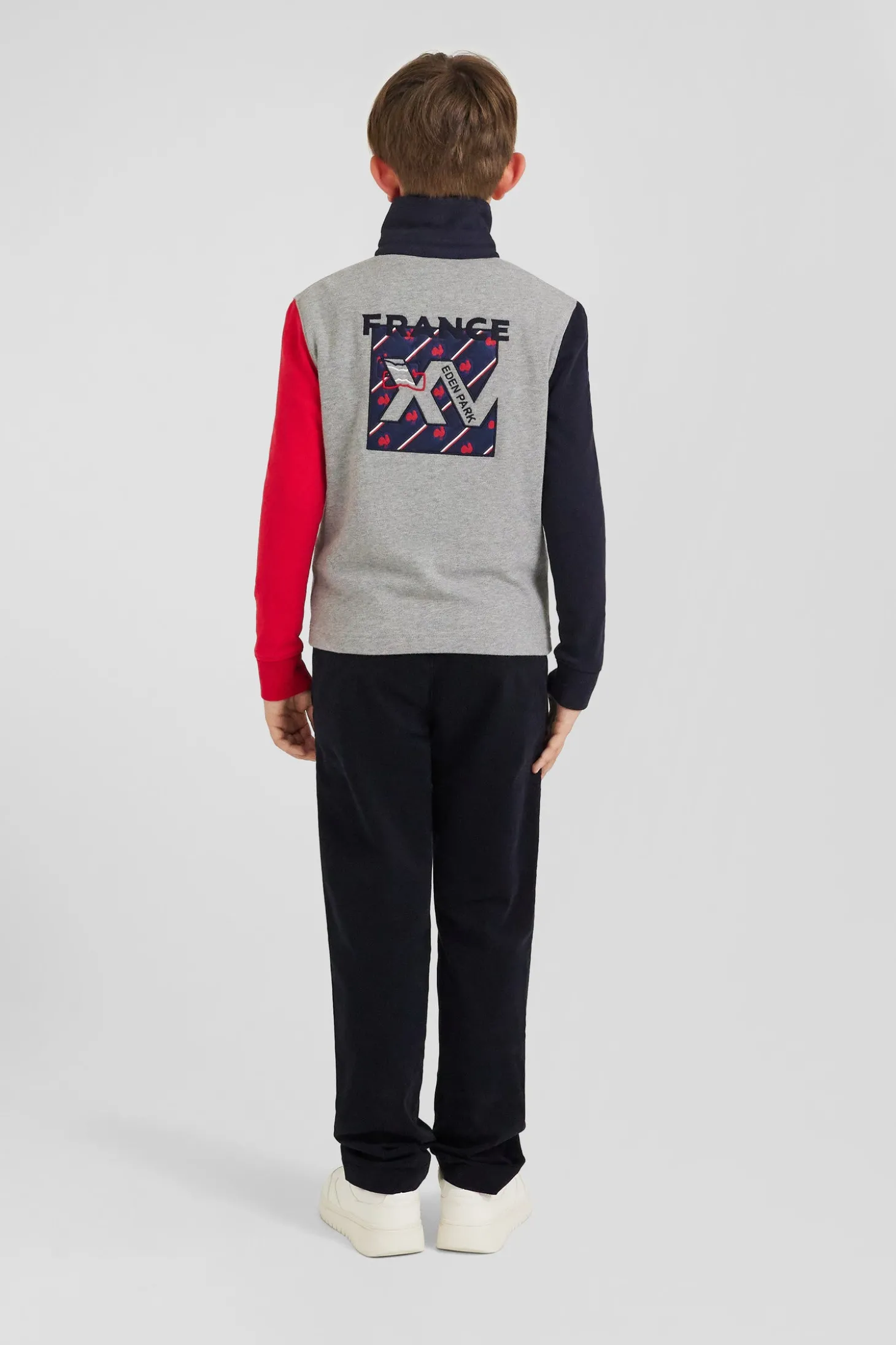 Regular grey tricolour XV de France long-sleeved cotton rugby shirt