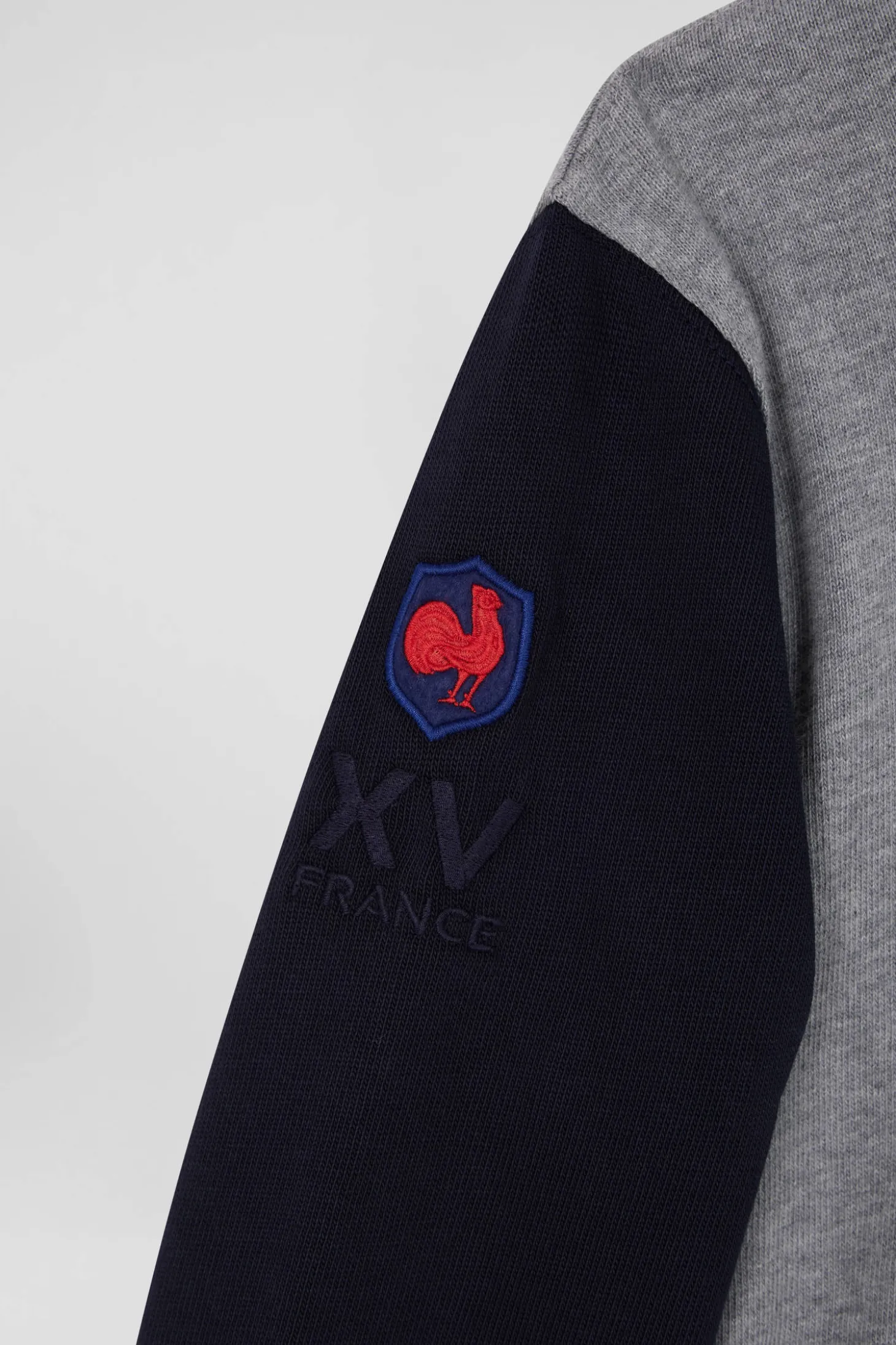 Regular grey tricolour XV de France long-sleeved cotton rugby shirt