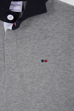 Regular grey tricolour XV de France long-sleeved cotton rugby shirt