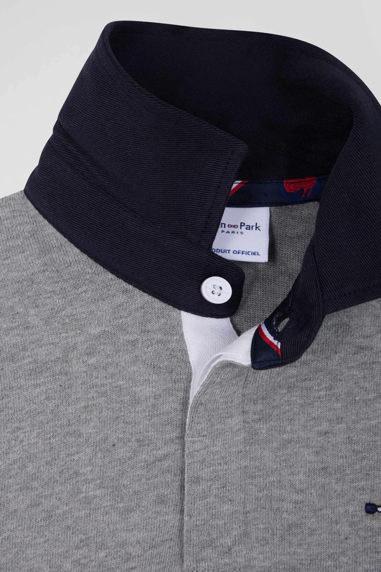 Regular grey tricolour XV de France long-sleeved cotton rugby shirt