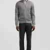 Regular grey wool and cotton zipped cardigan