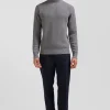 Regular grey wool and cotton high-neck jumper