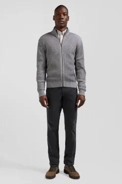 Regular grey wool and cotton zipped cardigan