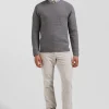 Regular grey wool and cotton crew neck jumper with micro bow tie effect