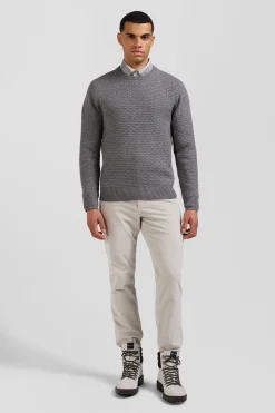 Regular grey wool and cotton crew neck jumper with micro bow tie effect