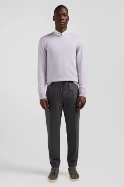 Regular grey wool and cotton crew neck jumper