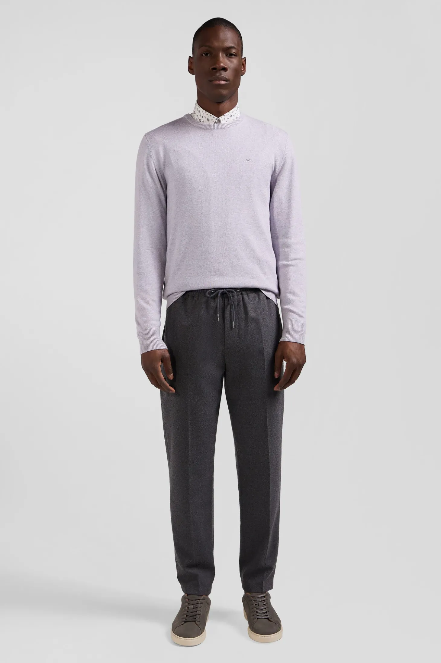 Regular grey wool and cotton crew neck jumper
