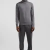 Regular grey wool and cotton turtleneck jumper