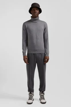 Regular grey wool and cotton turtleneck jumper