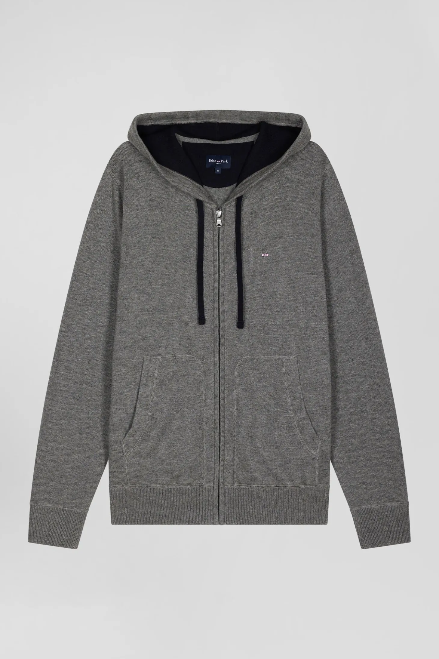 Regular grey wool and cotton knitted zip-up jumper