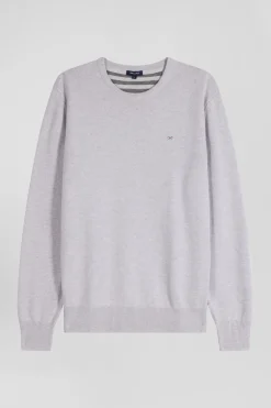 Regular grey wool and cotton crew neck jumper
