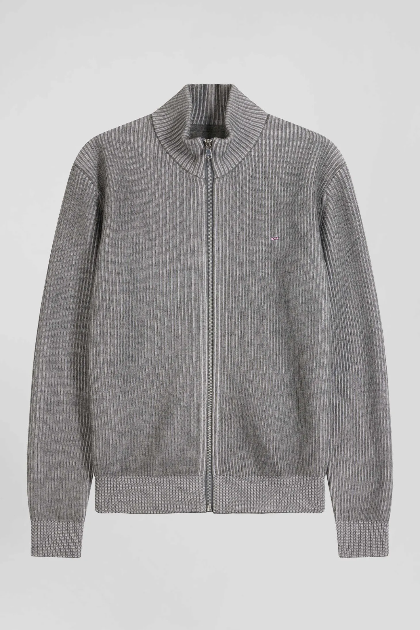 Regular grey wool and cotton zipped cardigan