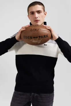 Regular grey wool and cotton jumper with knit patterns and rugby shirt collar
