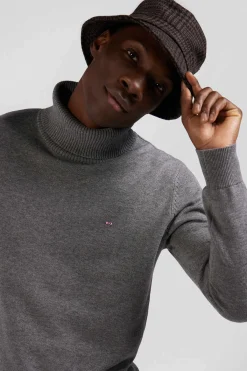 Regular grey wool and cotton turtleneck jumper