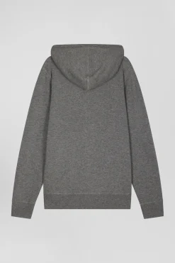 Regular grey wool and cotton knitted zip-up jumper