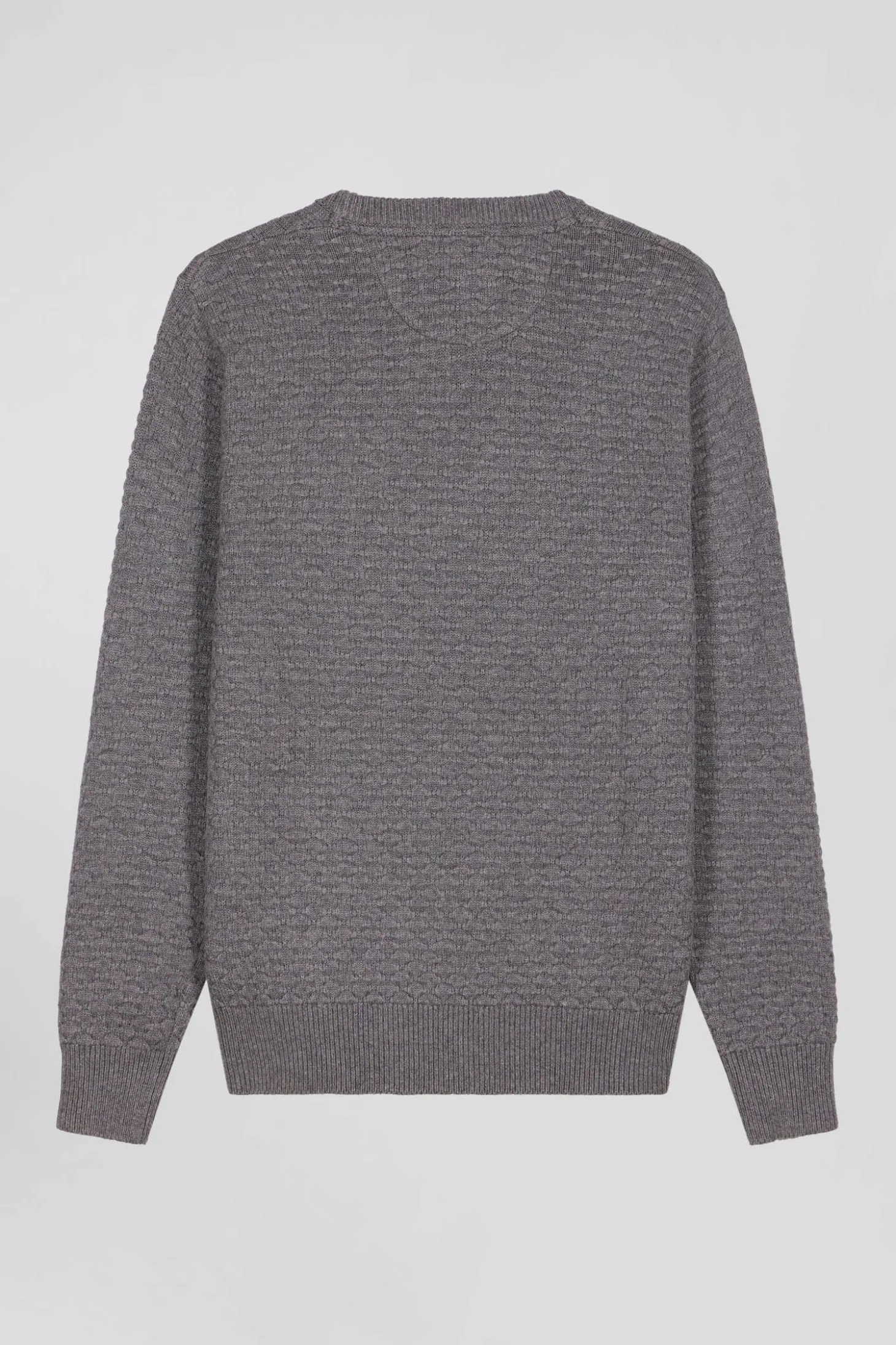 Regular grey wool and cotton crew neck jumper with micro bow tie effect
