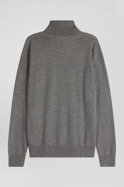 Regular grey wool and cotton turtleneck jumper