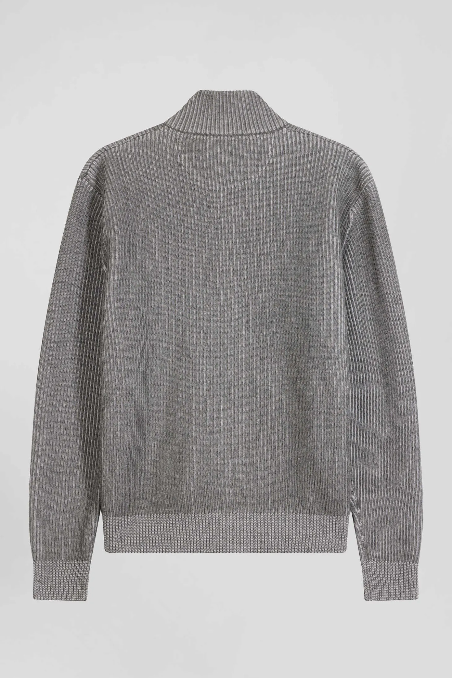 Regular grey wool and cotton zipped cardigan