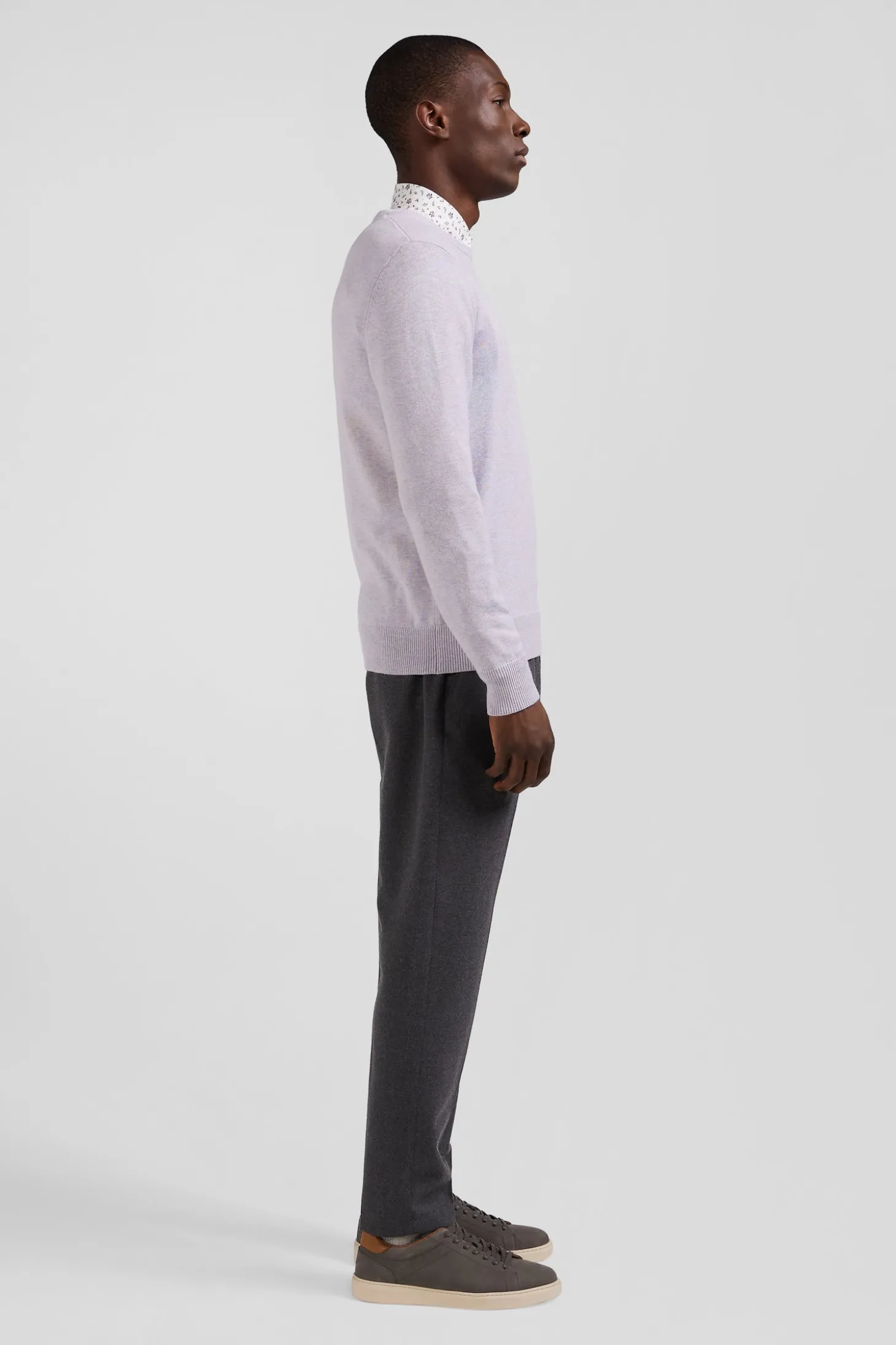 Regular grey wool and cotton crew neck jumper
