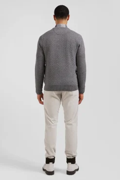 Regular grey wool and cotton crew neck jumper with micro bow tie effect