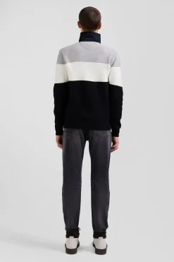 Regular grey wool and cotton jumper with knit patterns and rugby shirt collar