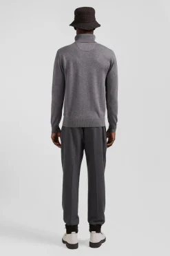 Regular grey wool and cotton turtleneck jumper
