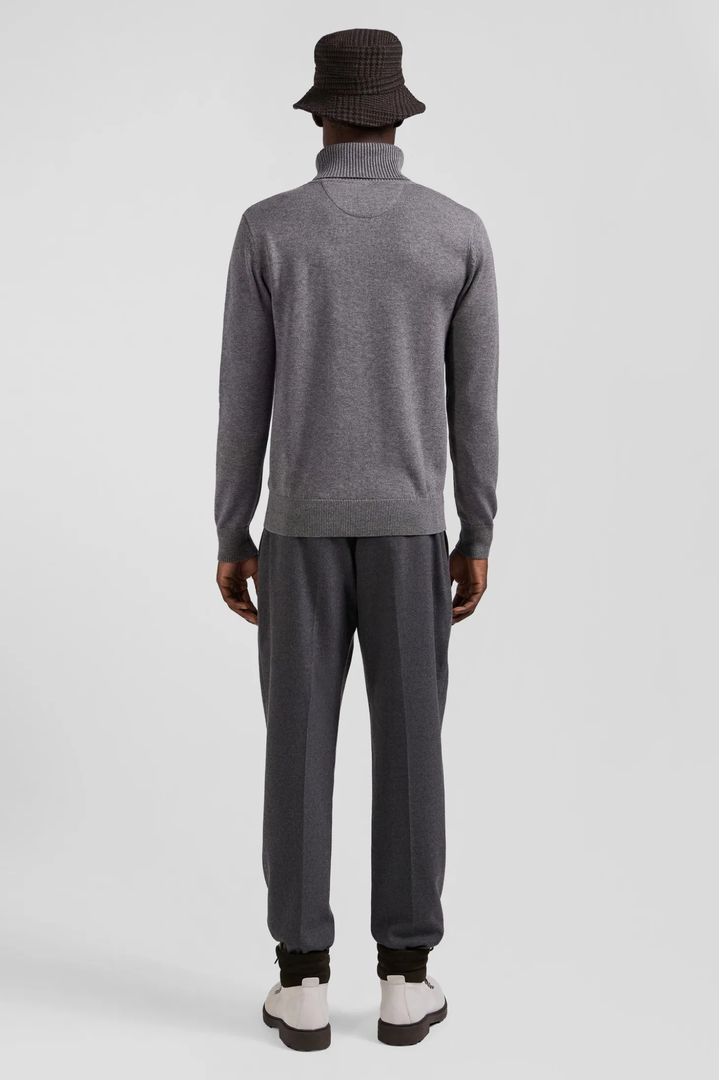 Regular grey wool and cotton turtleneck jumper
