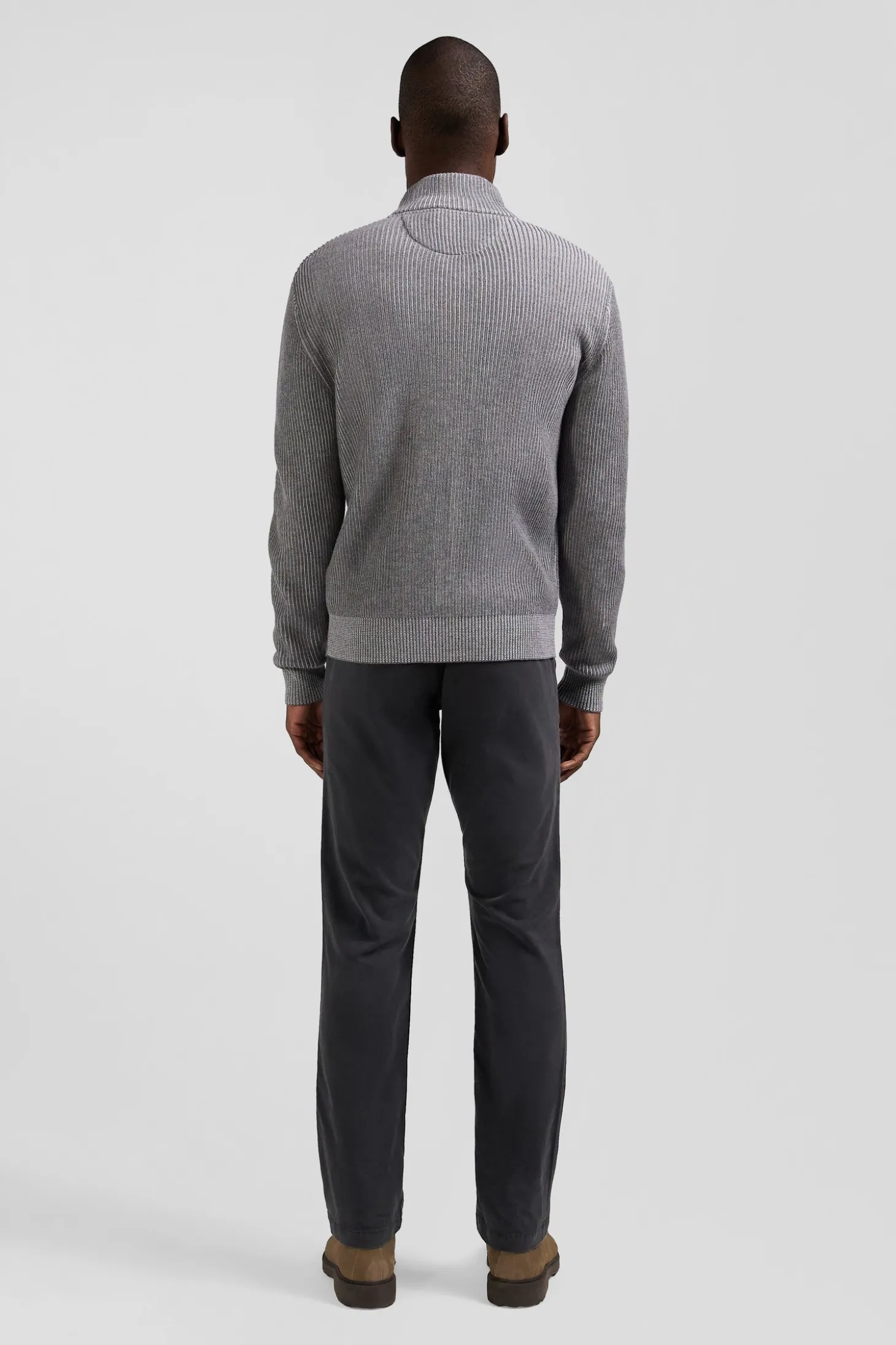 Regular grey wool and cotton zipped cardigan