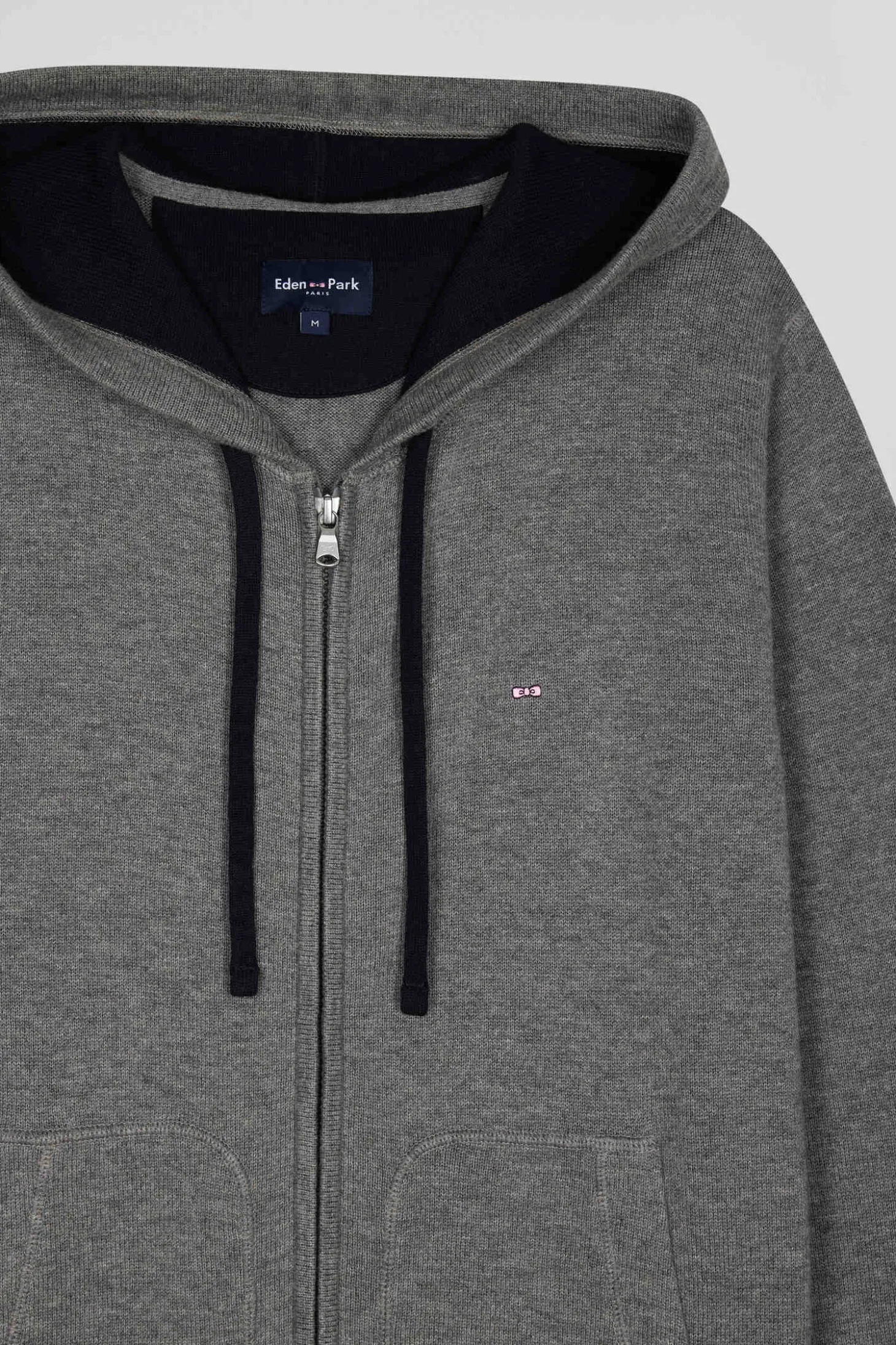 Regular grey wool and cotton knitted zip-up jumper