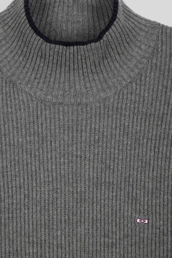 Regular grey wool and cotton high-neck jumper